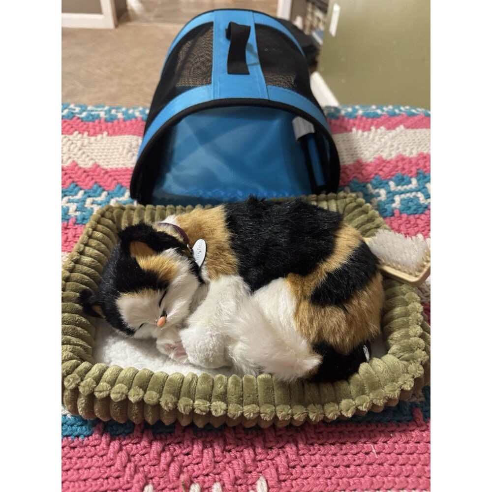 Perfect Petzzz Pets Calico Cat Sleeping Breathing Realistic Cat Toy Plush Works